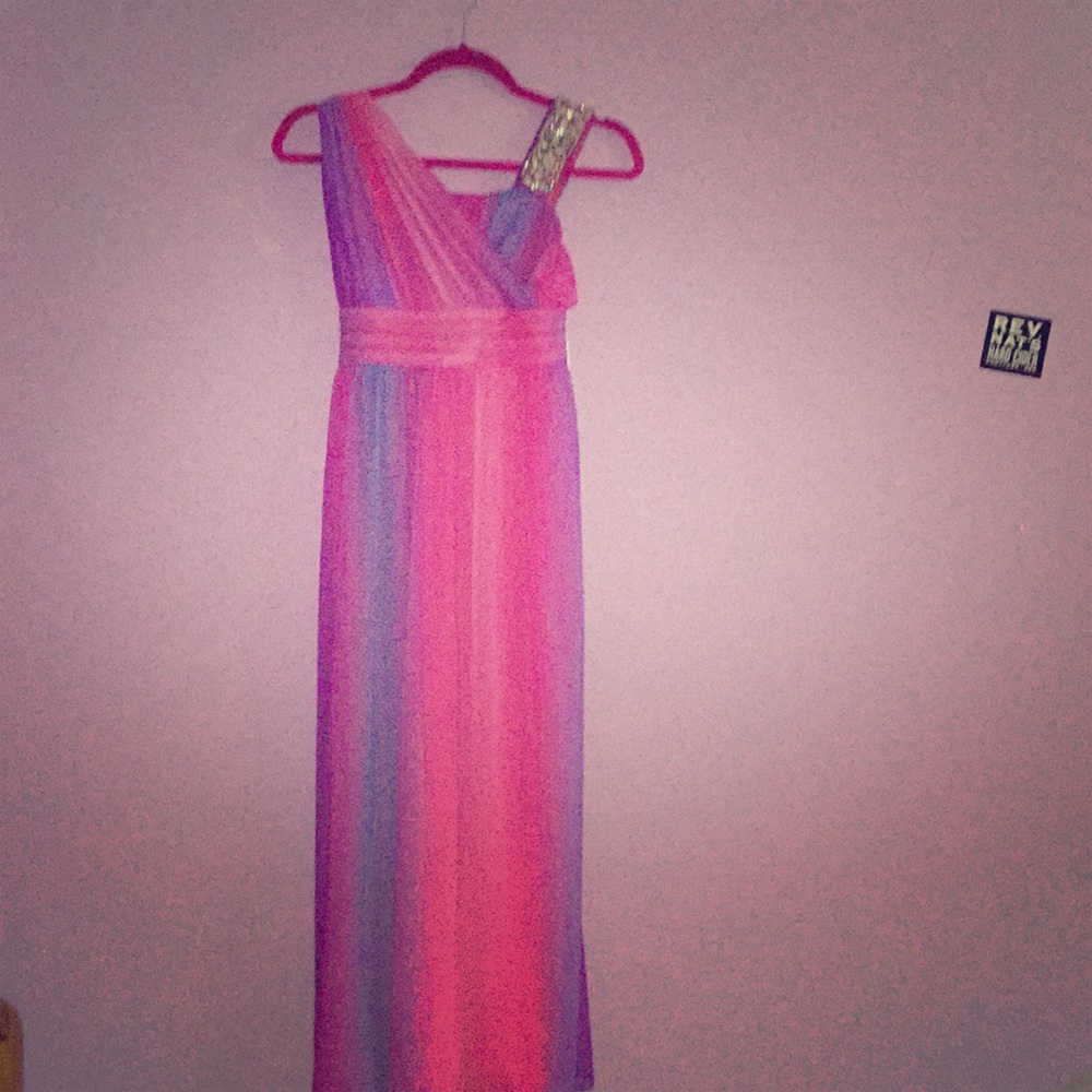 Multi-Coloured party dress with rhinestone strap